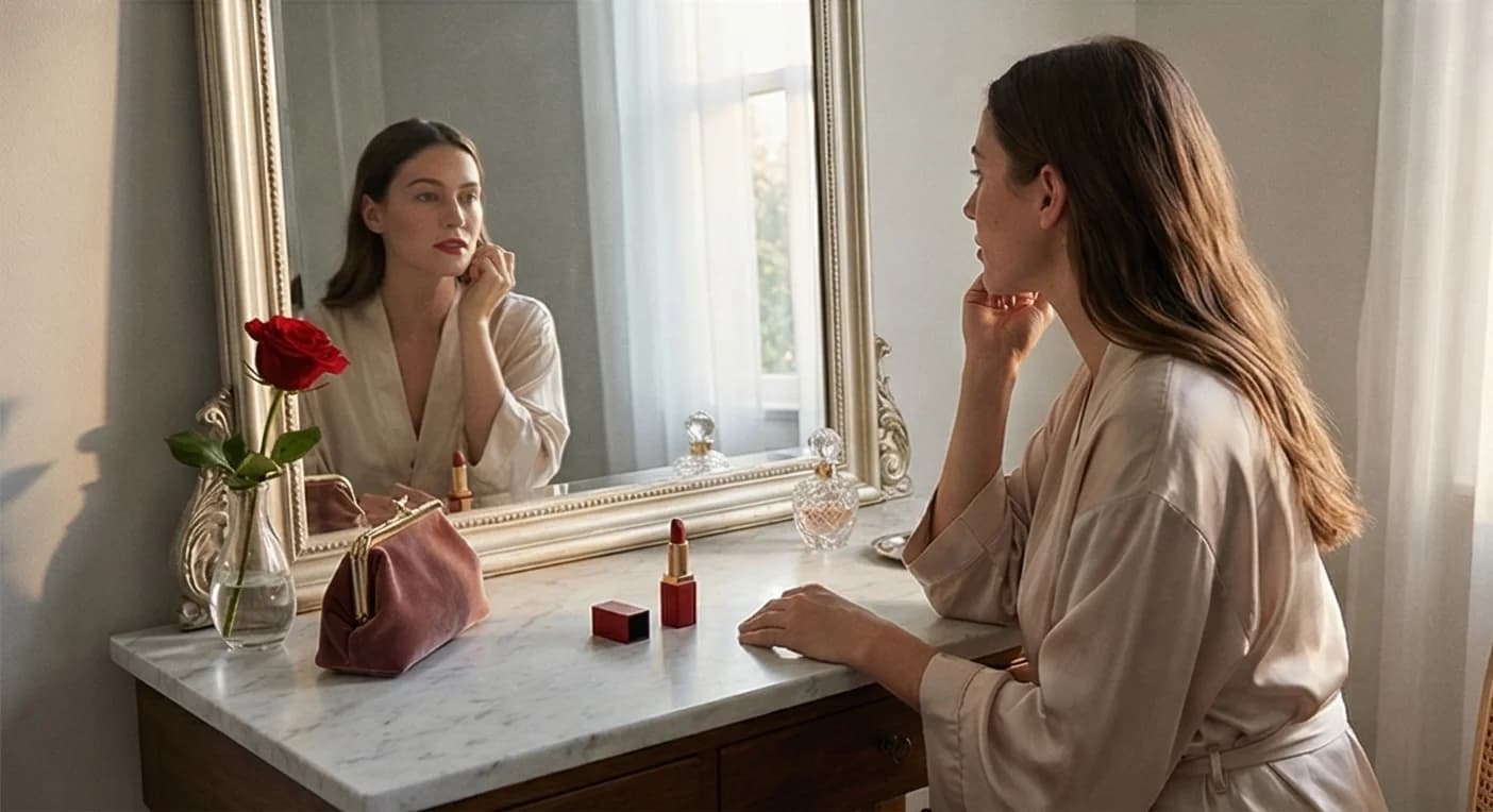 AI-generated lifestyle photo of beauty and cosmetics products demonstrating professional product photography for Shopify stores