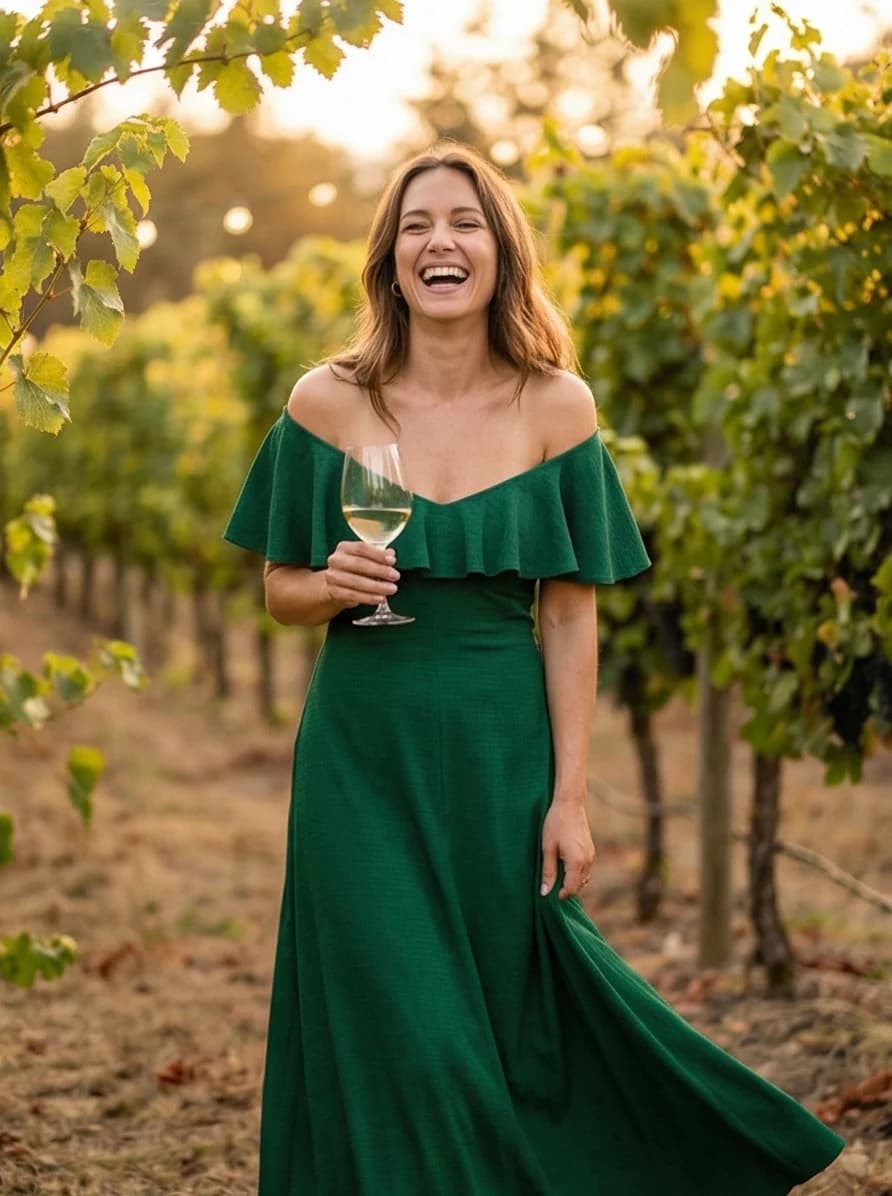 AI-generated lifestyle photo of a fashion dress in an editorial setting