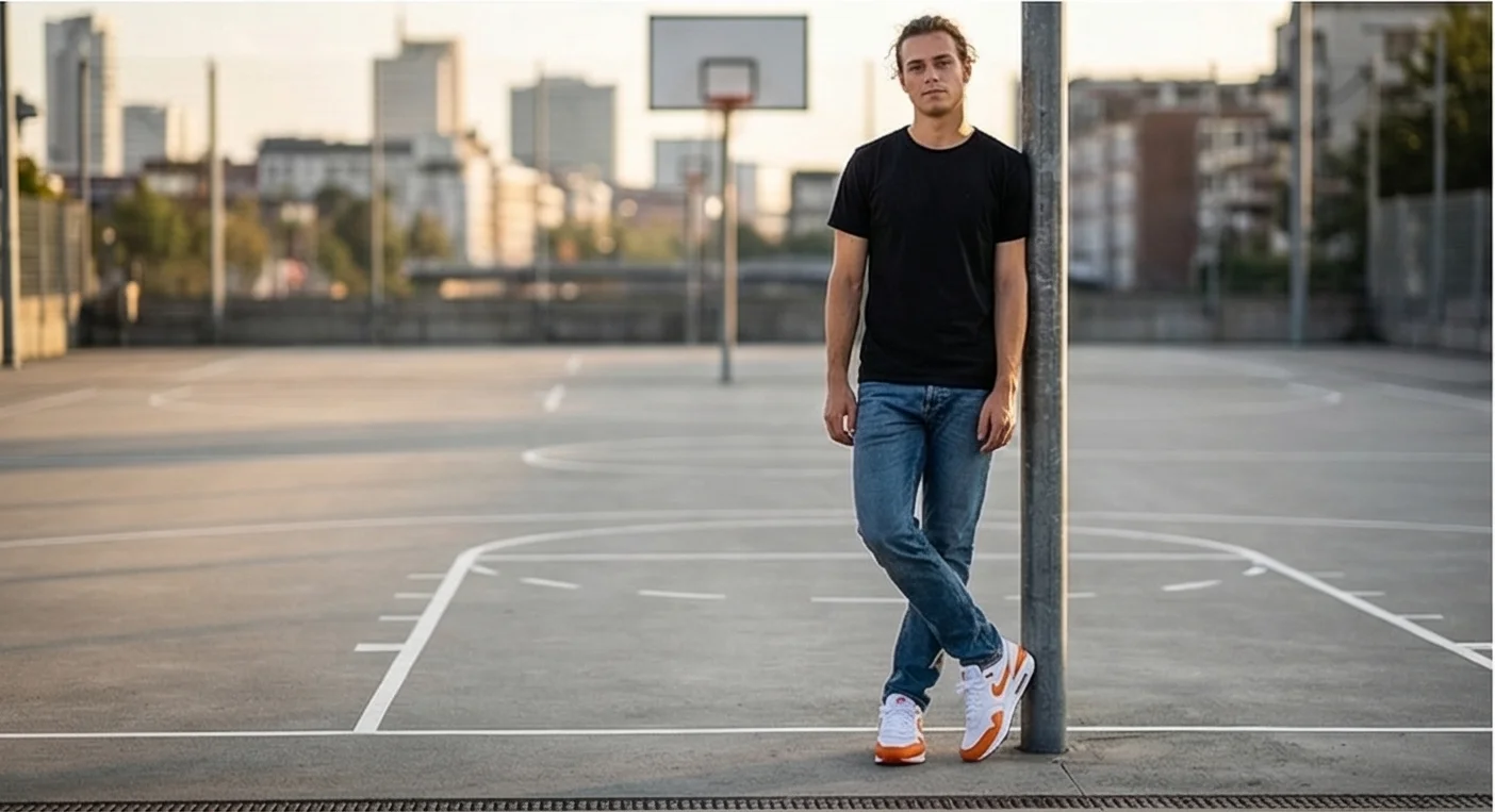 AI-generated lifestyle photo of Nike Air Max sneakers demonstrating how better product photography reduces ecommerce returns