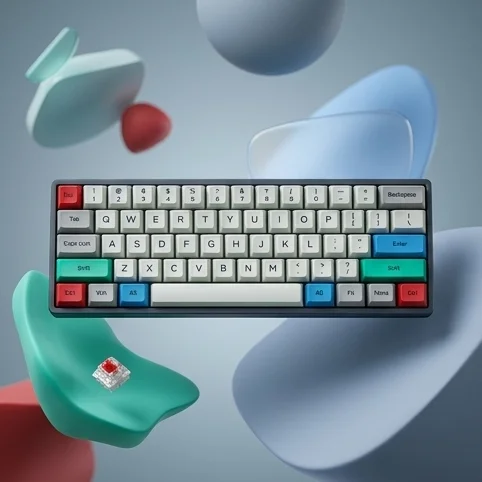 AI-generated product photo of a mechanical gaming keyboard showcasing Shopify Sidekick AI assistant capabilities