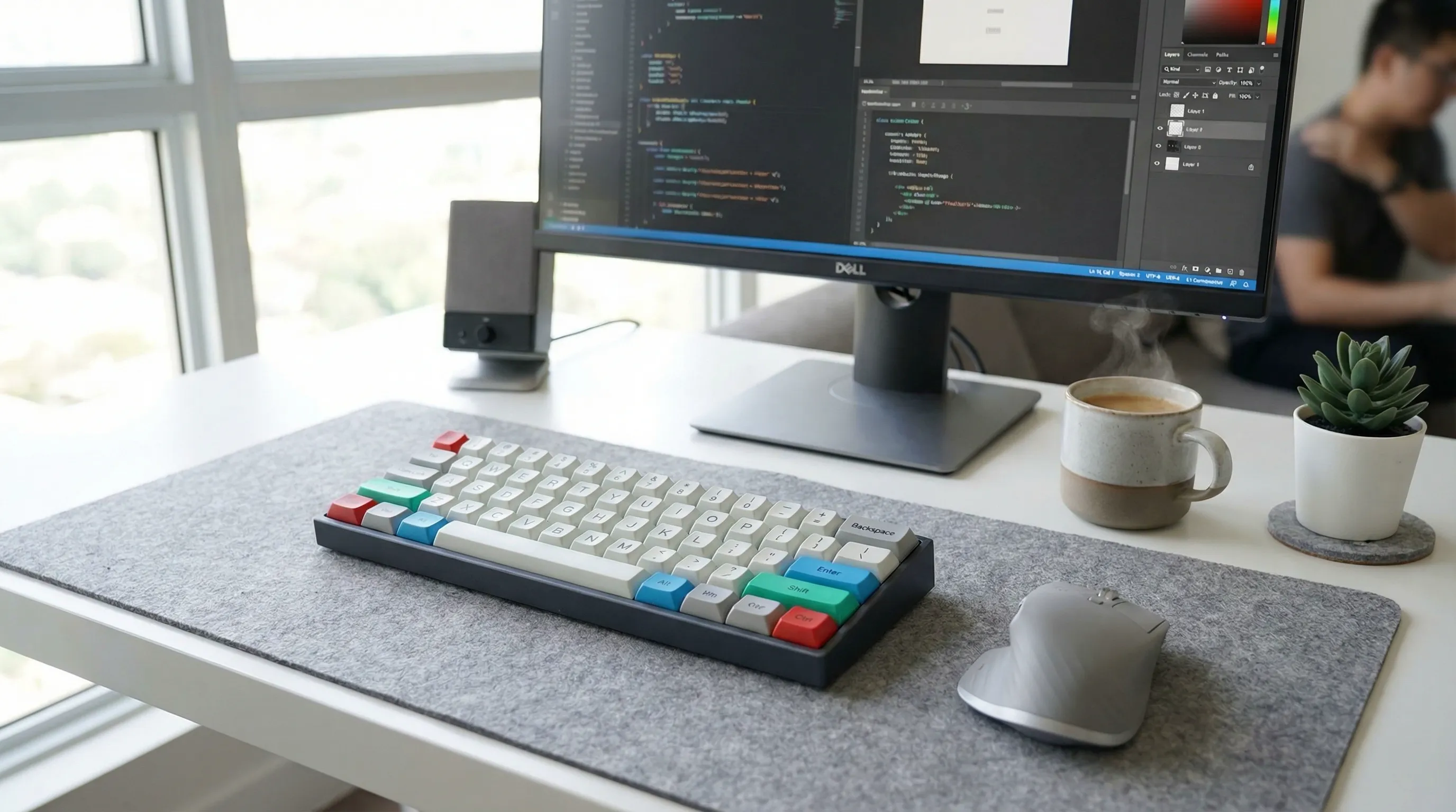 AI-generated lifestyle photo of a mechanical keyboard on a desk setup